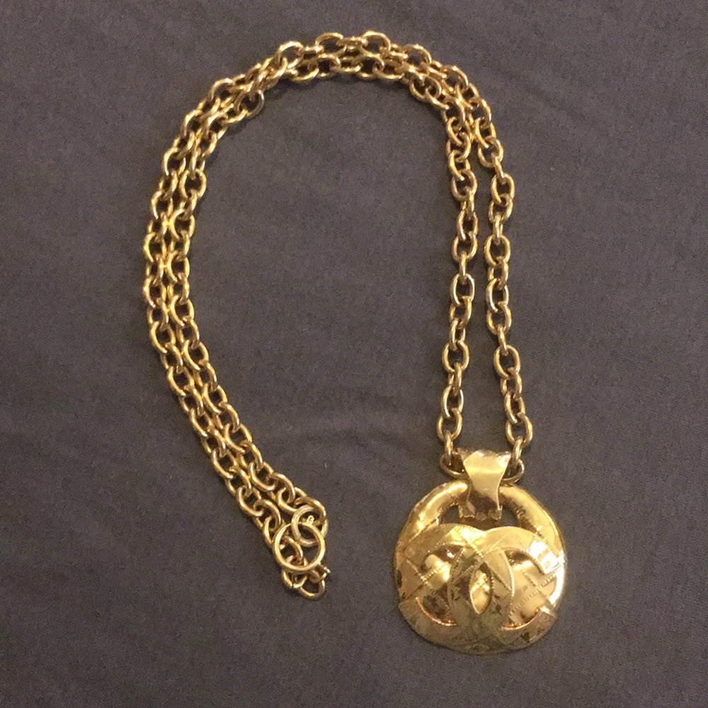 Vintage Chanel Quilted Logo Necklace